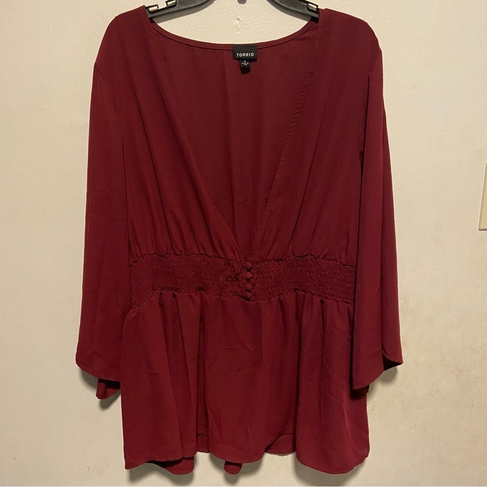 Torrid Women’s Deep V Neck Tunic Blouse Size 3X Holiday Lagom Cinched